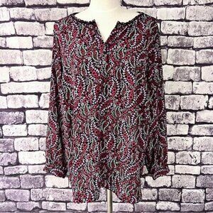 Talbots Black, Pink & White Long Sleeve Blouse Size 2X